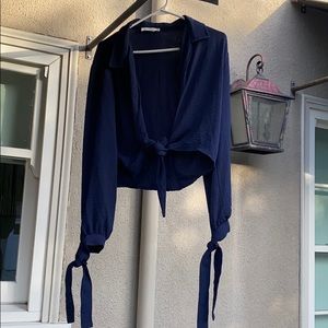 Navy tie blouse